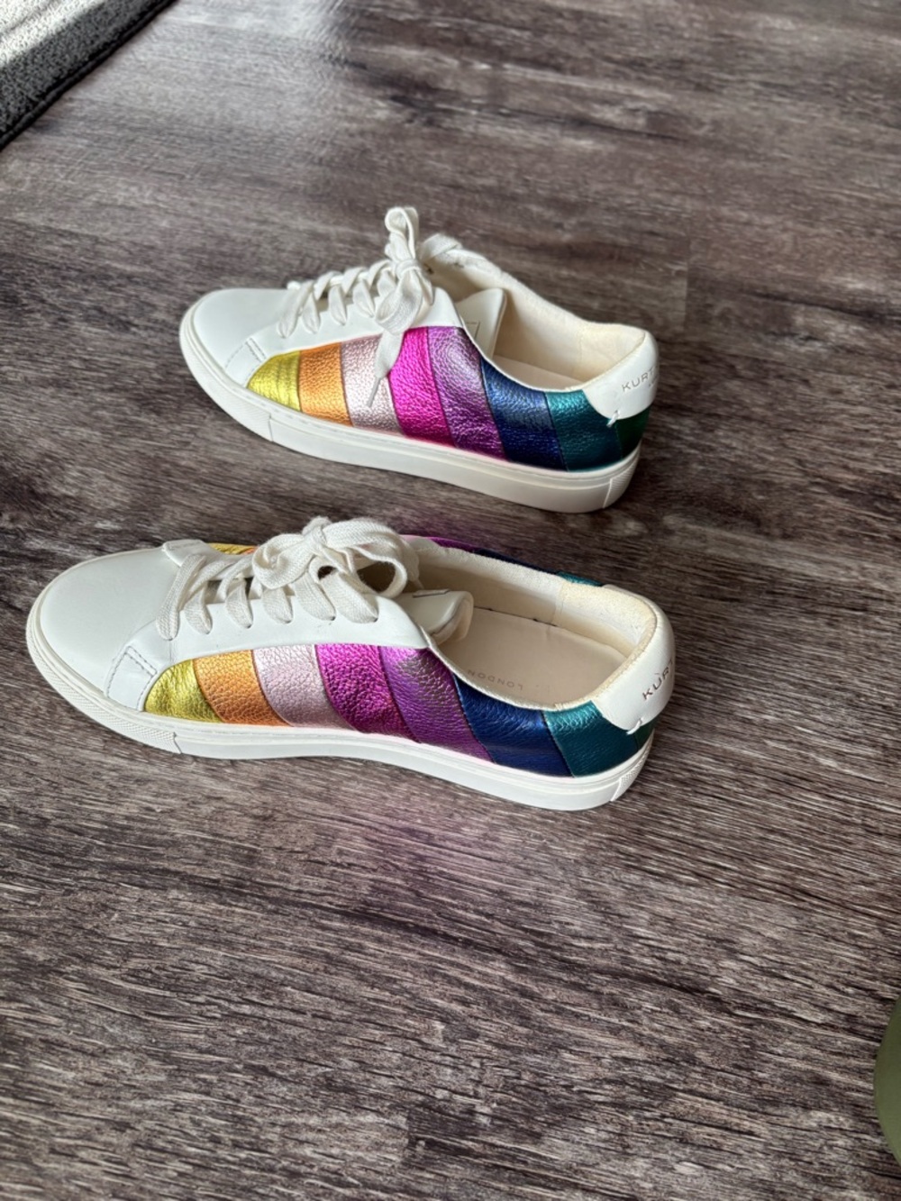 Kurt Geiger White Sneakers with Rainbow Stripe Panels - Picture 4 of 6